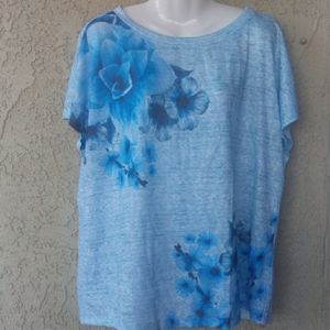 Nicole Miller blue floral burnout shirt blouse exc